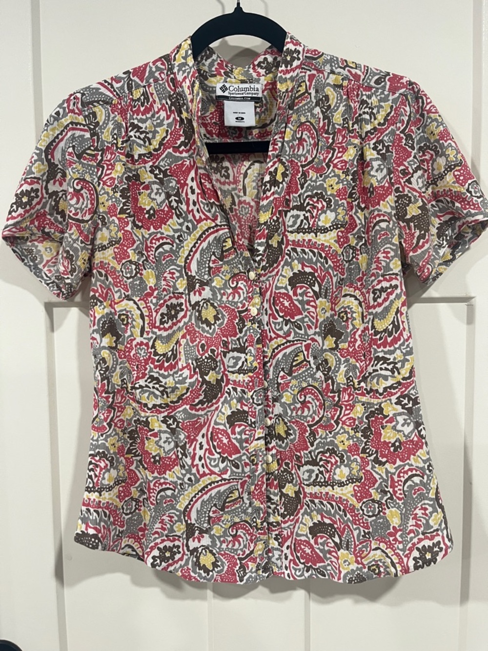 Columbia Short Sleeve Paisley Shirt - Pink, Yellow, Gray